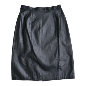 VTG 80s Cedars Womans Black Leather Skirt Sz 8  Lined Below Knee Straight